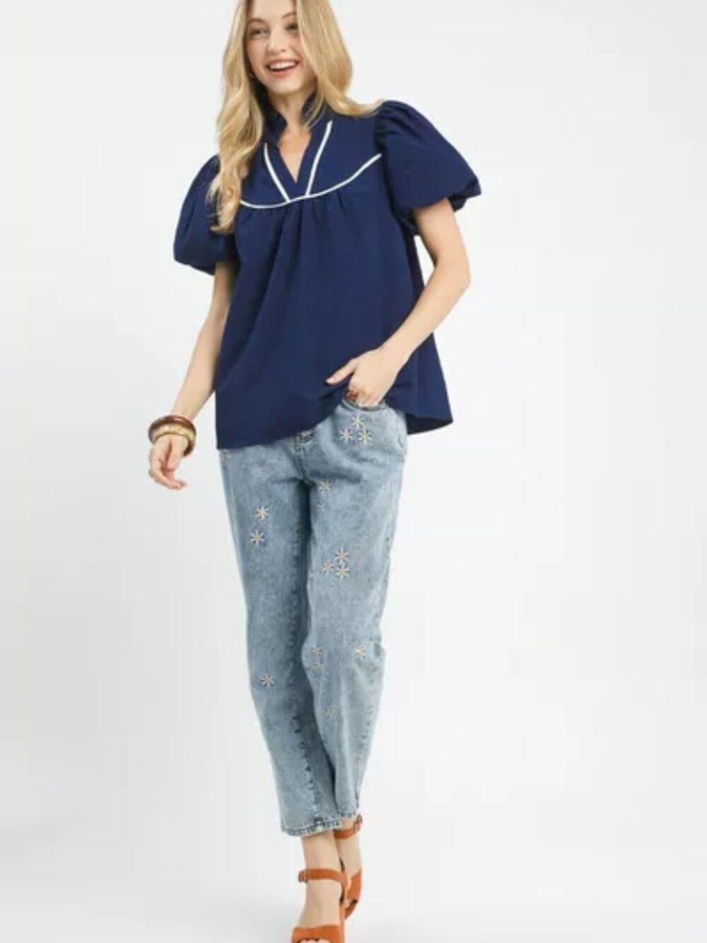 Umgee Textured Puff Sleeve Blouse - Picture 4 of 4